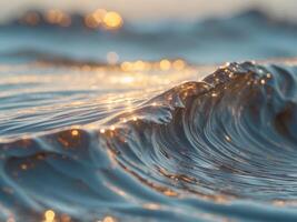A wave is shown in the ocean at sunset photo