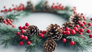 Christmas wreath with pine cones and berries photo