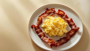 Delicious Hearty Breakfast Plate with Crispy Bacon and Scrambled Eggs photo