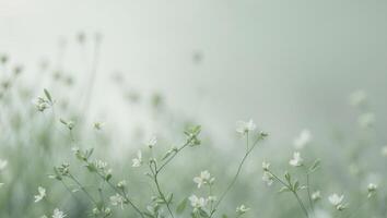 A field of white flowers with a foggy background photo