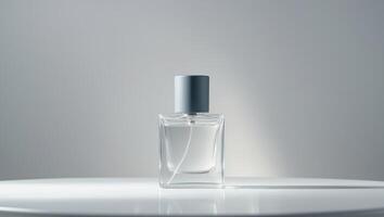 A bottle of perfume sitting on a table photo