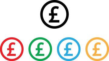 Colorful British pound icon set in different colors . Sterling pound icon . illustration vector