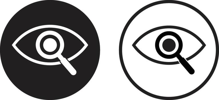 Magnifier with eye icon set in two styles . Eye magnifier icon . illustration vector
