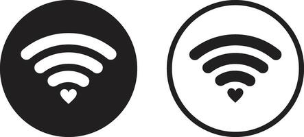 Heart wifi icon set in two styles . Love signal icon . Wifi icon with heart symbol . illustration vector