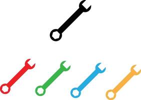 Colorful wrench icon set in five colors isolated on white background . illustration vector