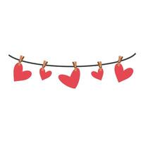 Cute hearts hanging on clips. Decoration for Valentine's Day. The perfect background to add your own text vector