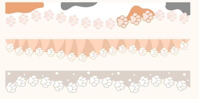 Cute pastel color kawaii header border divider with pet pawprints. Set of headers for design vector