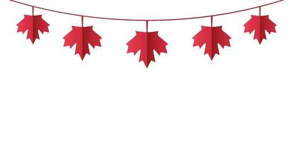 Canada Day banner design with maple leaf garland on white background with copy space. illustration in cut paper style. vector