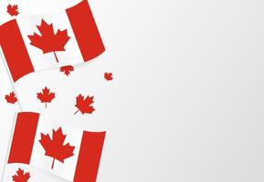Canadian flags on a stick with red maple leaves on a white background with copy space. Banner for Canada Day. vector