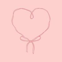 Cute aesthetic boho heart ribbon frame with tied bows. French style decoration. Modern minimalist girly design elements. Coquette and flirtatious drawing. Wavy irregular shape vector