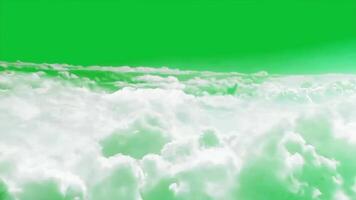 Flying through the clouds on a green screen background. Clouds animation concept for opening logo video