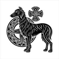 Irish Wolfhound Dog Standing Line Art with circle vector