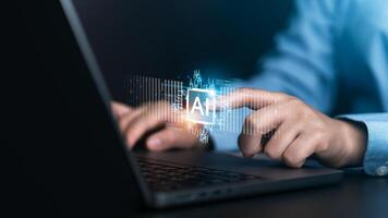 AI data and big data technology Business people calculate, analyze, and visualize complex datasets on their computers. data mining artificial intelligence machine learning business analysis photo