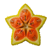 A star shaped fruit with slices cut out of it png