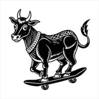 Cattle riding skateboard vector