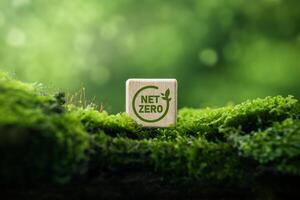 Net zero and carbon neutral concept. Net Zero Greenhouse Gas Emissions Target, Climate Neutral Long-Term Strategy on Green Background photo
