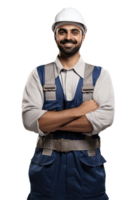 Warm Smiling Worker Man Wearing White Hardhat and Standing with Hand Crossed. Generative png