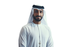 Closeup Portrait of Smiling Beared Man Wearing White Thobe and Gutra Created By Character . png