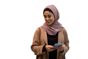 Portrait of Smiling Young Arabian Woman Using Tablet Character Created By . png