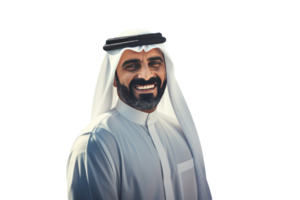 Closeup Portrait of Smiling Beared Man Wearing White Thobe and Gutra Created By Character . png