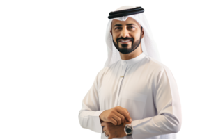 Closeup Portrait of Smiling Beared Man Wearing White Thobe and Watch Created By Character . png