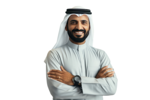 Isolated Handsome Sheikh Portrait with Arm Crossed and Wearing Watch Created By Charcter AI. png
