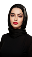 en arab ung kvinna i svart abaya, attraktiv närbild bild. . png