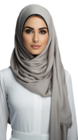närbild bild av en skön arab ung kvinna i grå hijab. . png