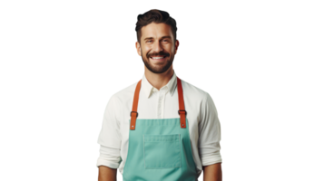 Charming Cheerful Cheery Young Man Wearing Uniform as Shirt with Apron. A Fictitious Character Created By . png