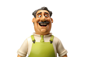 3D Figurine Mustache Man with Smiling Face in Green Dungarees. A Fictitious Character Created By . png