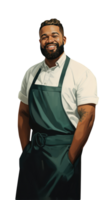 Charming Cheerful Cheery Young Man Wearing Uniform as Shirt with Apron. A Fictitious Character Created By . png