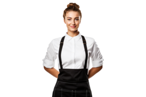 Beautiful Smiling Young Woman Wearing Dungarees In Black and White Color. A Fictitious Character Created By . png