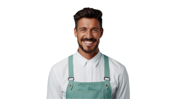 Charming Cheerful Cheery Young Man Wearing Uniform as Shirt with Apron. A Fictitious Character Created By . png