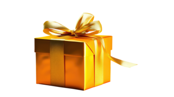 A Beautiful Golden Wrapped Box with Ribbon for Celebrate Happiness, Volunteer Donation. png