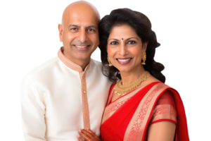 Happy Middle Age Indian Couple Hugging and Standing to Close in Tradiitonal Attire. A Fictitious Character Created By . png