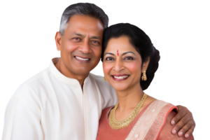 Happy Middle Age Indian Couple Hugging and Standing to Close in Tradiitonal Attire. A Fictitious Character Created By . png