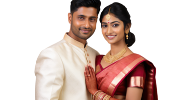 Happy Middle Age Indian Couple Hugging and Standing to Close in Tradiitonal Attire Saree and Kurta. A Fictitious Character Created By . png
