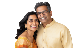 Happy Middle Age Indian Couple Hugging and Standing to Close in Tradiitonal Attire. A Fictitious Character Created By . png