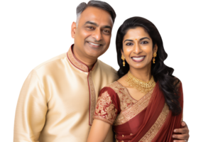 Happy Middle Age Indian Couple Hugging and Standing to Close in Tradiitonal Attire. A Fictitious Character Created By . png