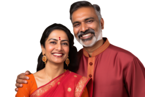 Happy Middle Age Indian Couple Hugging and Standing to Close in Tradiitonal Attire. A Fictitious Character Created By . png