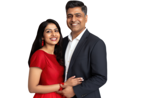 Happy Middle Age Indian Couple Hugging and Standing to Close in Modern Attire. A Ficitious Character Created By . png