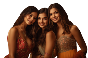 Happy Indian Young Women Wearing Sleeveless Kurti and Standing Together for Capture a Photo. A Fictitious Family Character Created By . png