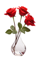 Realistic Beautiful Red Bouquet of Roses in a Glass Vase Kept on Transparent Background. . png