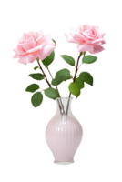 Realistic Beautiful Pink Bouquet of Roses in a Glass Vase Kept on Transparent Background. . png
