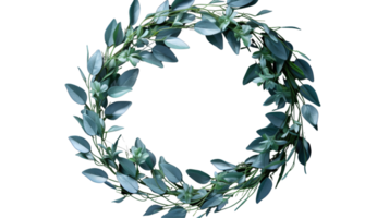 3D Artificial Eucalyptus Wreath or Green Leafy Round Frame Generative Photogenic . png