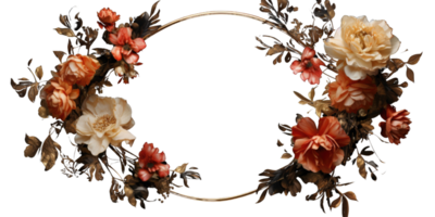 Beautiful Floral Wreath or Round Frame Adorned with Beige Rose Flower Generative Photogenic . png