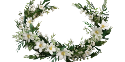 Beautiful Floral Wreath or Round Frame Adorned with White Flower and Leaves Generative Photogenic . png