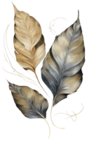 Beautiful Grey and Golden Artificial Leaf Twig Set on Background. png