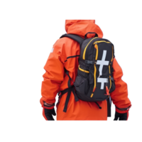 Back Side of Rescuer Wear Orange Jacket and First Aid Bag on Background. png