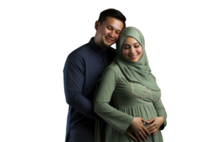 Expectant Muslim Mother and Father-to-be Embracing Each Other on Background, Happy Parent's Day. png